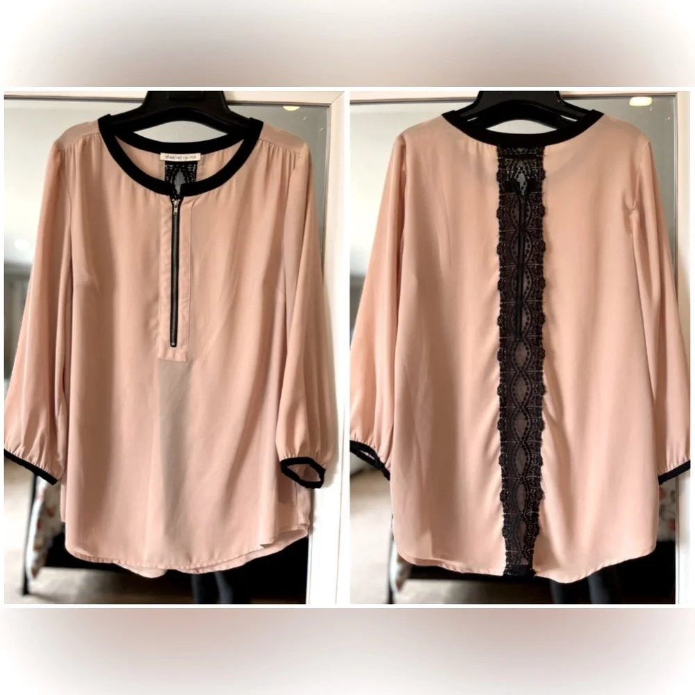 Daniel Rainn Zipper Front & Lace Back Blush Pink Top - Picture 1 of 12